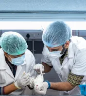 GITAM researchers in protective gear conducting translational research